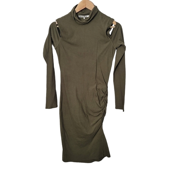 Pam and Gela Olive Green Cold Shoulder Turtleneck Dress - Picture 2 of 11